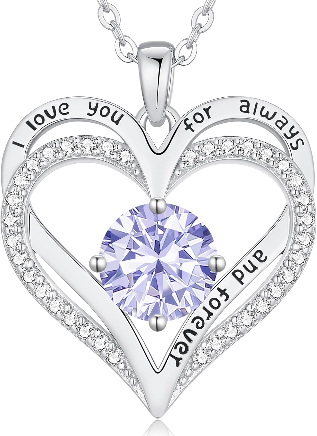 LOUISA SECRET Love Heart Birthstone Necklaces for Women, Birthday Gift for Women, Anniversary Jewelry for Wife Her, 925 Sterling Silver Pendant Necklace, Mother's Day Gift