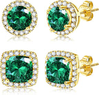 Hayoso 18K Gold Plated Halo Stud Earrings 925 Sterling Silver Cubic Zirconia Stud Earrings Round Square Diamonique Stud Earrings Set for Women Men