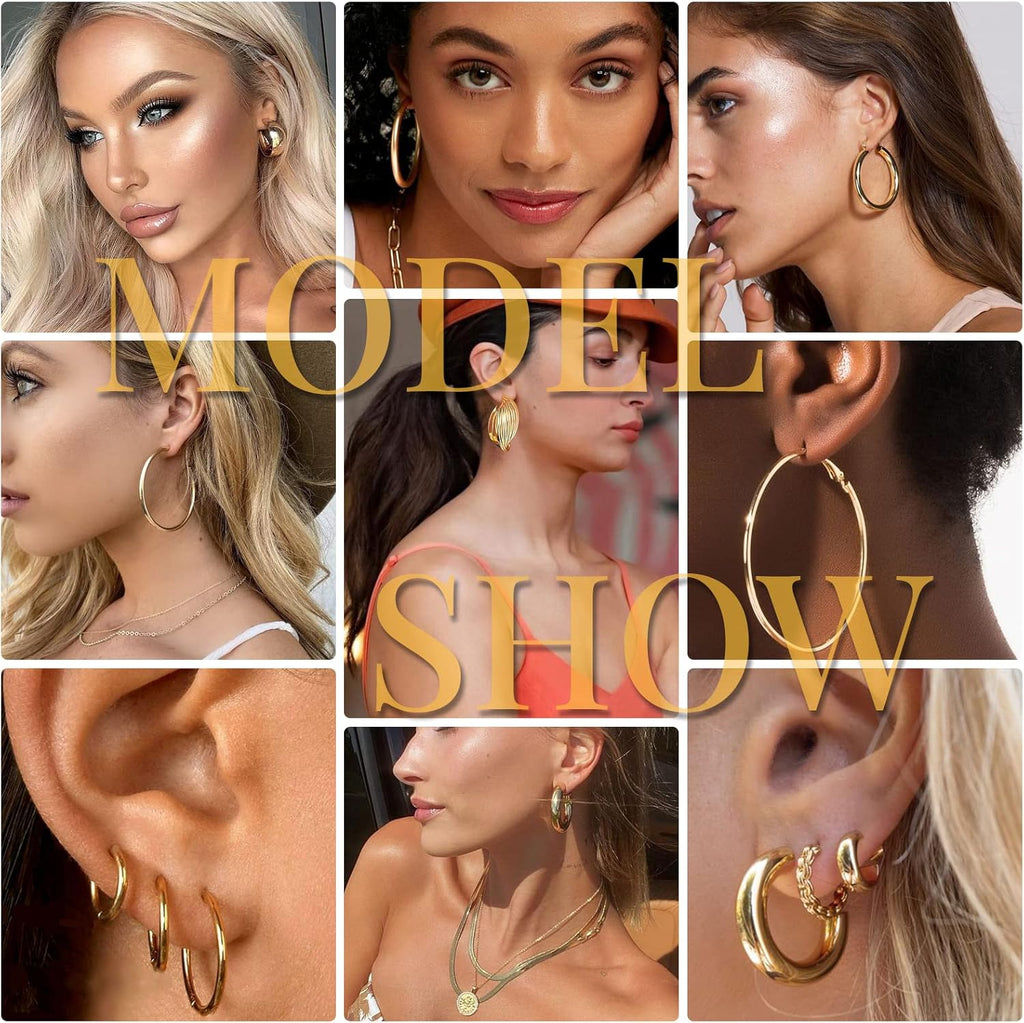 42 Pairs Gold Hoop Earrings Set for Women, Fashion Chunky Pearl Earrings Multipack Twisted Statement Earring Pack, Hypoallergenic Small Big Hoops Earrings for Birthday Party