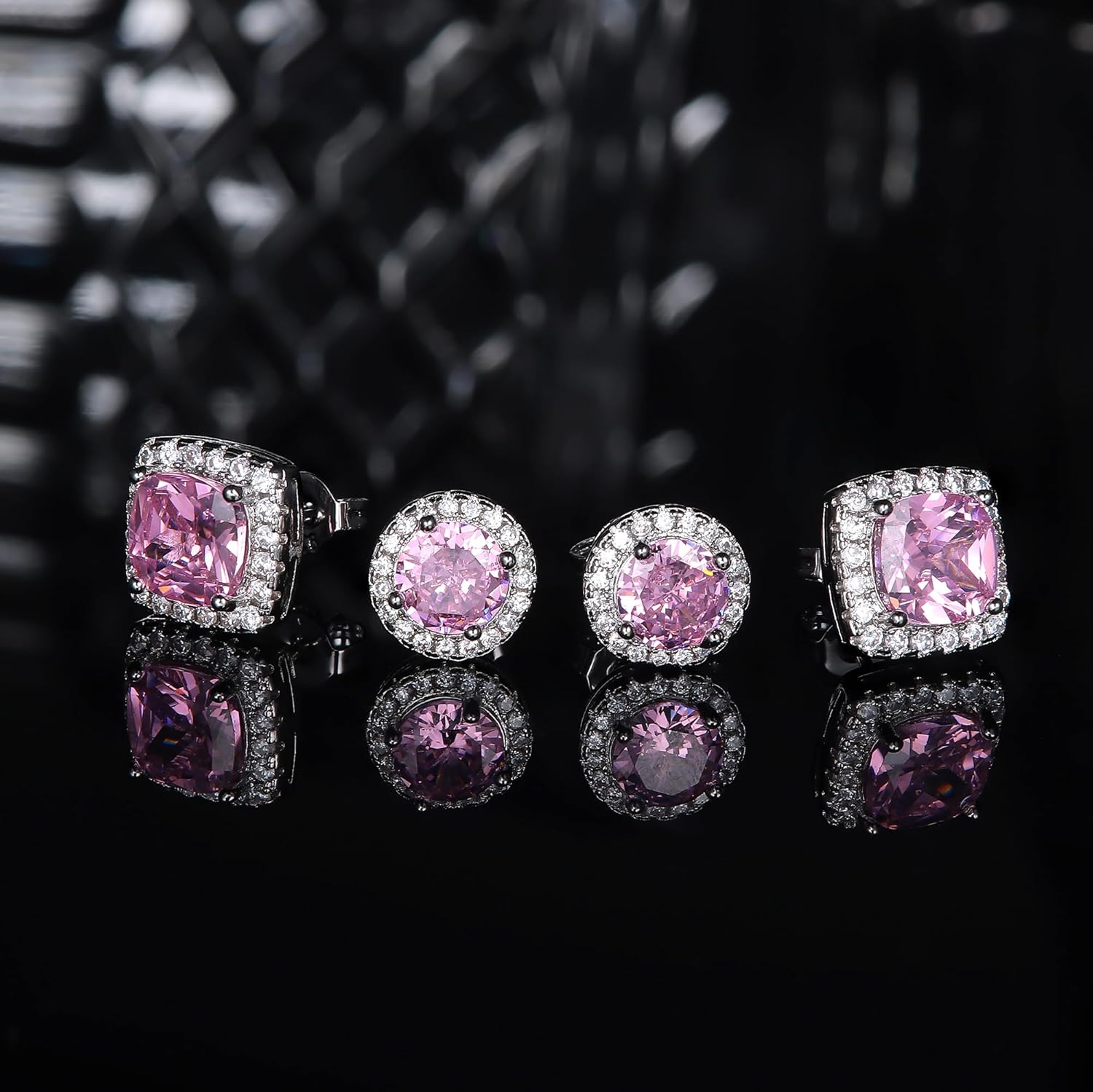 Hayoso 18K Gold Plated Halo Stud Earrings 925 Sterling Silver Cubic Zirconia Stud Earrings Round Square Diamonique Stud Earrings Set for Women Men