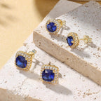 Hayoso 18K Gold Plated Halo Stud Earrings 925 Sterling Silver Cubic Zirconia Stud Earrings Round Square Diamonique Stud Earrings Set for Women Men