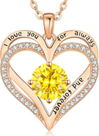 LOUISA SECRET Love Heart Birthstone Necklaces for Women, Birthday Gift for Women, Anniversary Jewelry for Wife Her, 925 Sterling Silver Pendant Necklace, Mother's Day Gift