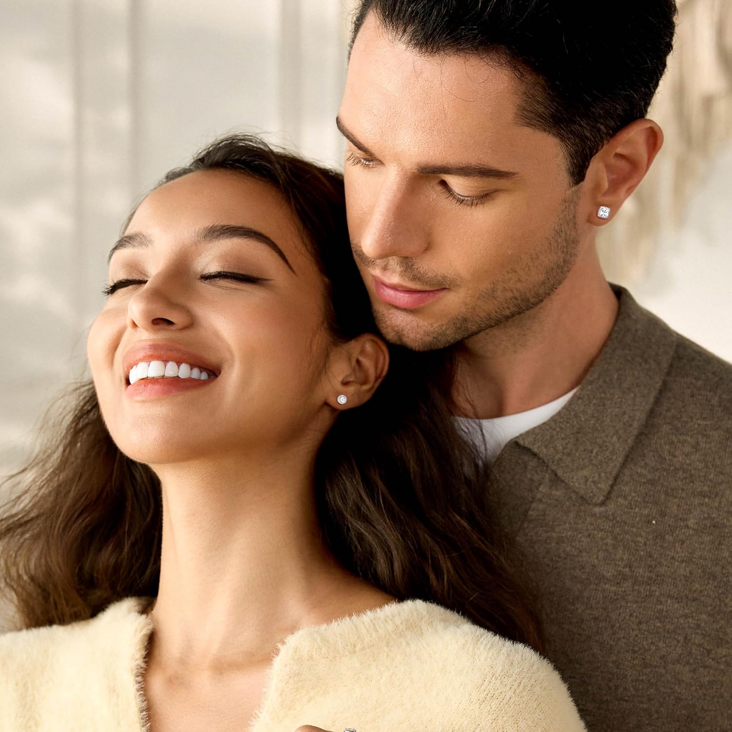 Hayoso 18K Gold Plated Halo Stud Earrings 925 Sterling Silver Cubic Zirconia Stud Earrings Round Square Diamonique Stud Earrings Set for Women Men