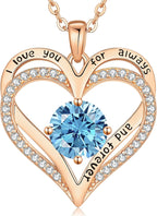 LOUISA SECRET Love Heart Birthstone Necklaces for Women, Birthday Gift for Women, Anniversary Jewelry for Wife Her, 925 Sterling Silver Pendant Necklace, Mother's Day Gift