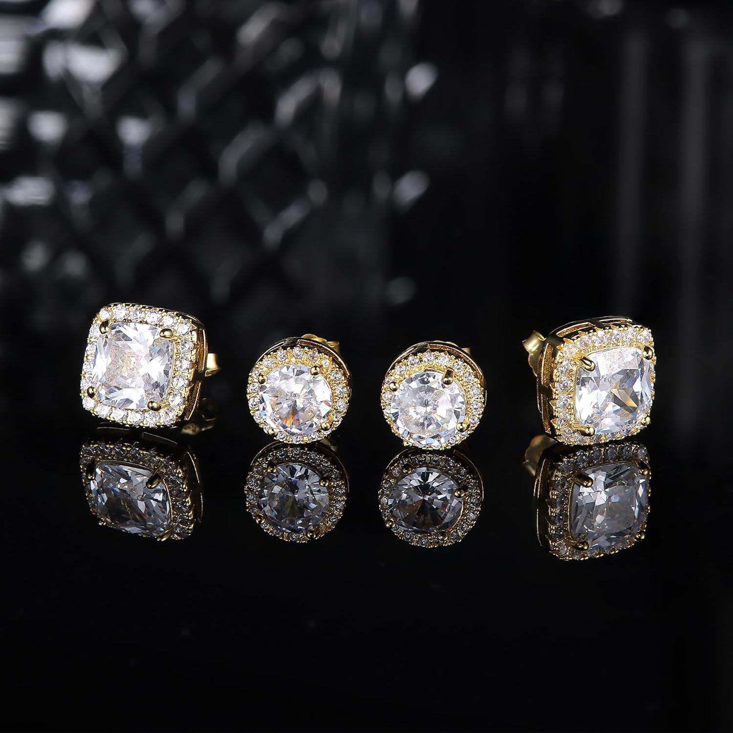 Hayoso 18K Gold Plated Halo Stud Earrings 925 Sterling Silver Cubic Zirconia Stud Earrings Round Square Diamonique Stud Earrings Set for Women Men