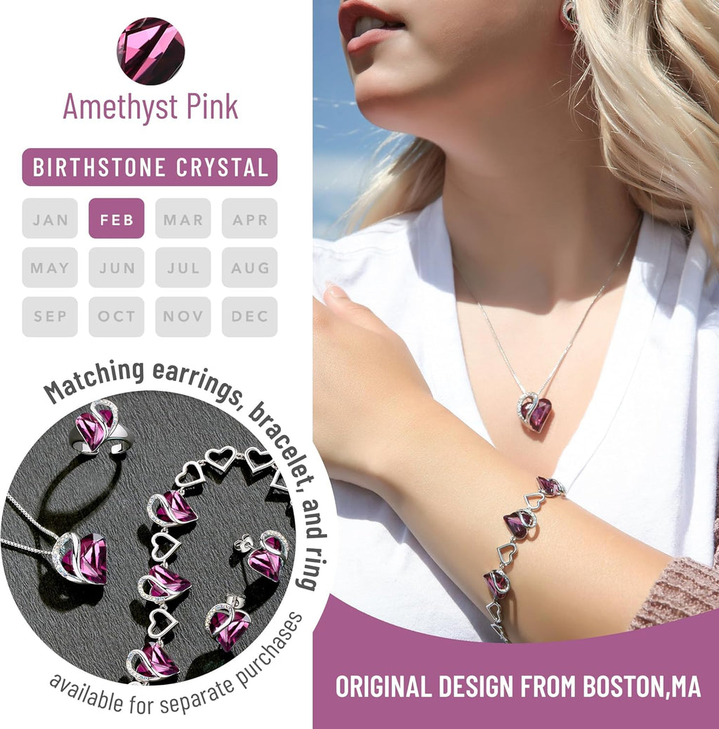 Leafael Necklaces for Women, Infinity Love Birthstone Heart Crystal Pendant, Birthday Jewelry Gifts for Her, Mom, and Wife, Silver Plated, 18 plus 2 inch Adjustable Chain