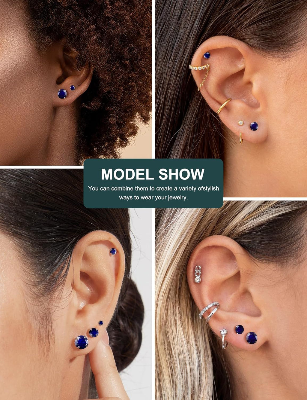 6 Pairs Stud Earrings Set, Hypoallergenic Cubic Zirconia 316L Earrings Stainless Steel CZ Earrings 3-8mm (Steel color)