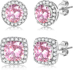 Hayoso 18K Gold Plated Halo Stud Earrings 925 Sterling Silver Cubic Zirconia Stud Earrings Round Square Diamonique Stud Earrings Set for Women Men