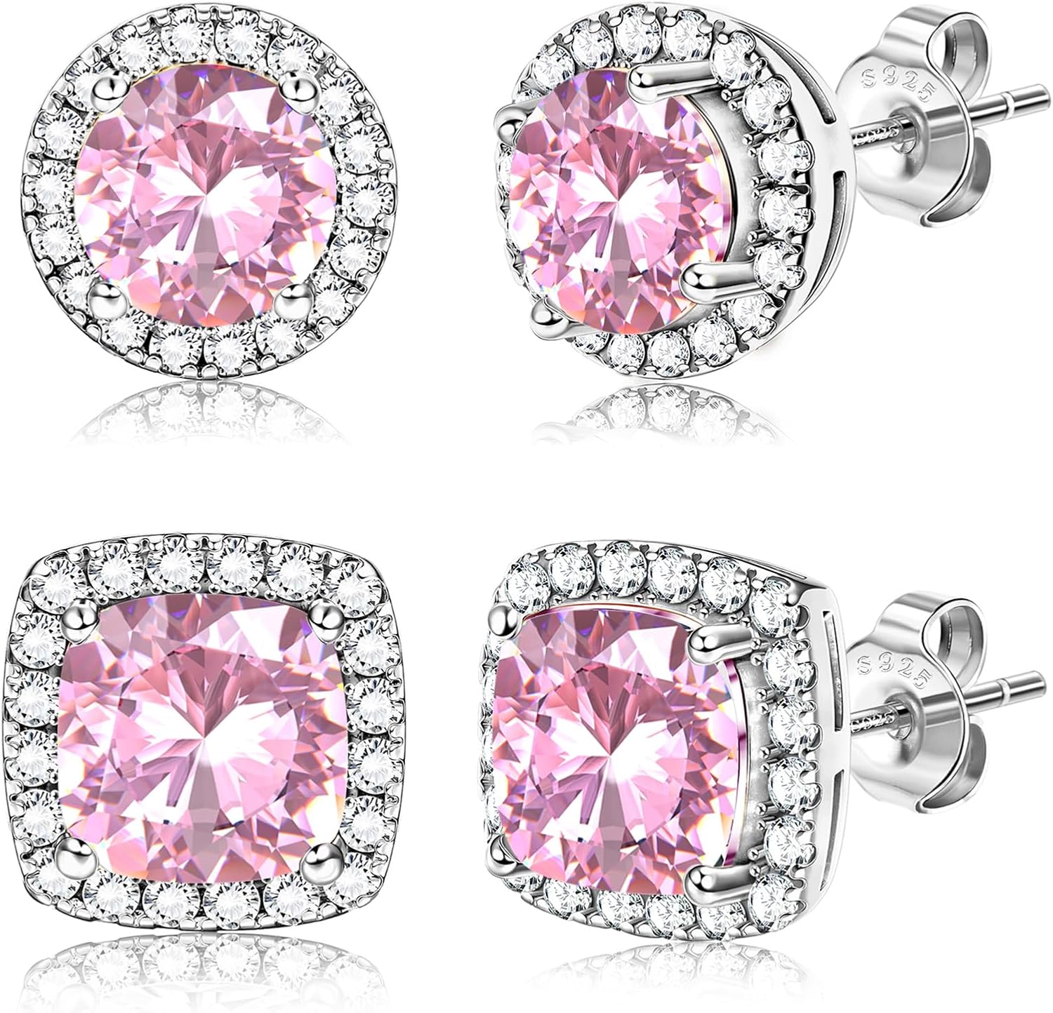 Hayoso 18K Gold Plated Halo Stud Earrings 925 Sterling Silver Cubic Zirconia Stud Earrings Round Square Diamonique Stud Earrings Set for Women Men