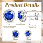 Hayoso 18K Gold Plated Halo Stud Earrings 925 Sterling Silver Cubic Zirconia Stud Earrings Round Square Diamonique Stud Earrings Set for Women Men