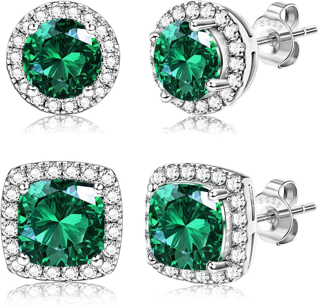 Hayoso 18K Gold Plated Halo Stud Earrings 925 Sterling Silver Cubic Zirconia Stud Earrings Round Square Diamonique Stud Earrings Set for Women Men