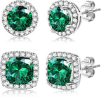 Hayoso 18K Gold Plated Halo Stud Earrings 925 Sterling Silver Cubic Zirconia Stud Earrings Round Square Diamonique Stud Earrings Set for Women Men