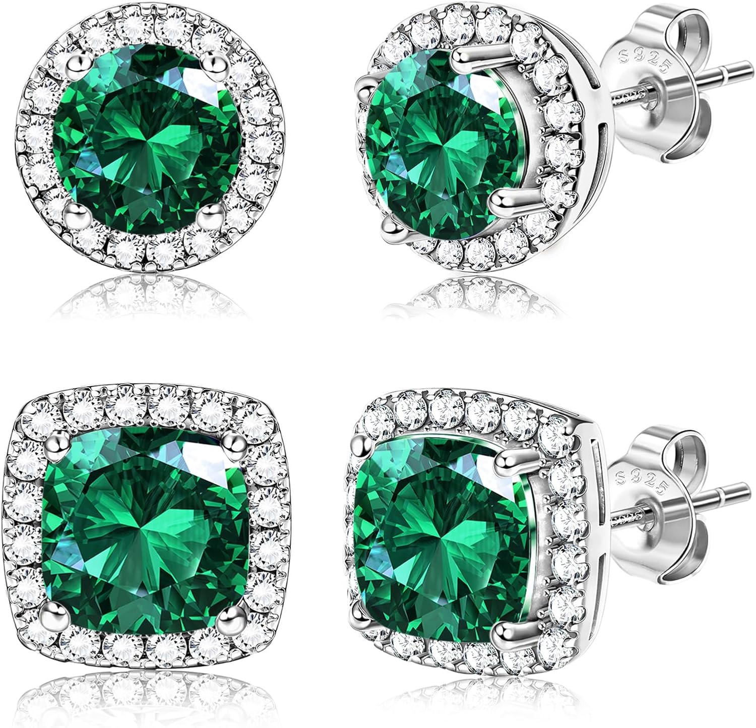 Hayoso 18K Gold Plated Halo Stud Earrings 925 Sterling Silver Cubic Zirconia Stud Earrings Round Square Diamonique Stud Earrings Set for Women Men