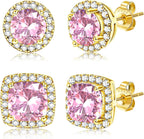 Hayoso 18K Gold Plated Halo Stud Earrings 925 Sterling Silver Cubic Zirconia Stud Earrings Round Square Diamonique Stud Earrings Set for Women Men