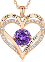 LOUISA SECRET Love Heart Birthstone Necklaces for Women, Birthday Gift for Women, Anniversary Jewelry for Wife Her, 925 Sterling Silver Pendant Necklace, Mother's Day Gift