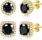 Hayoso 18K Gold Plated Halo Stud Earrings 925 Sterling Silver Cubic Zirconia Stud Earrings Round Square Diamonique Stud Earrings Set for Women Men