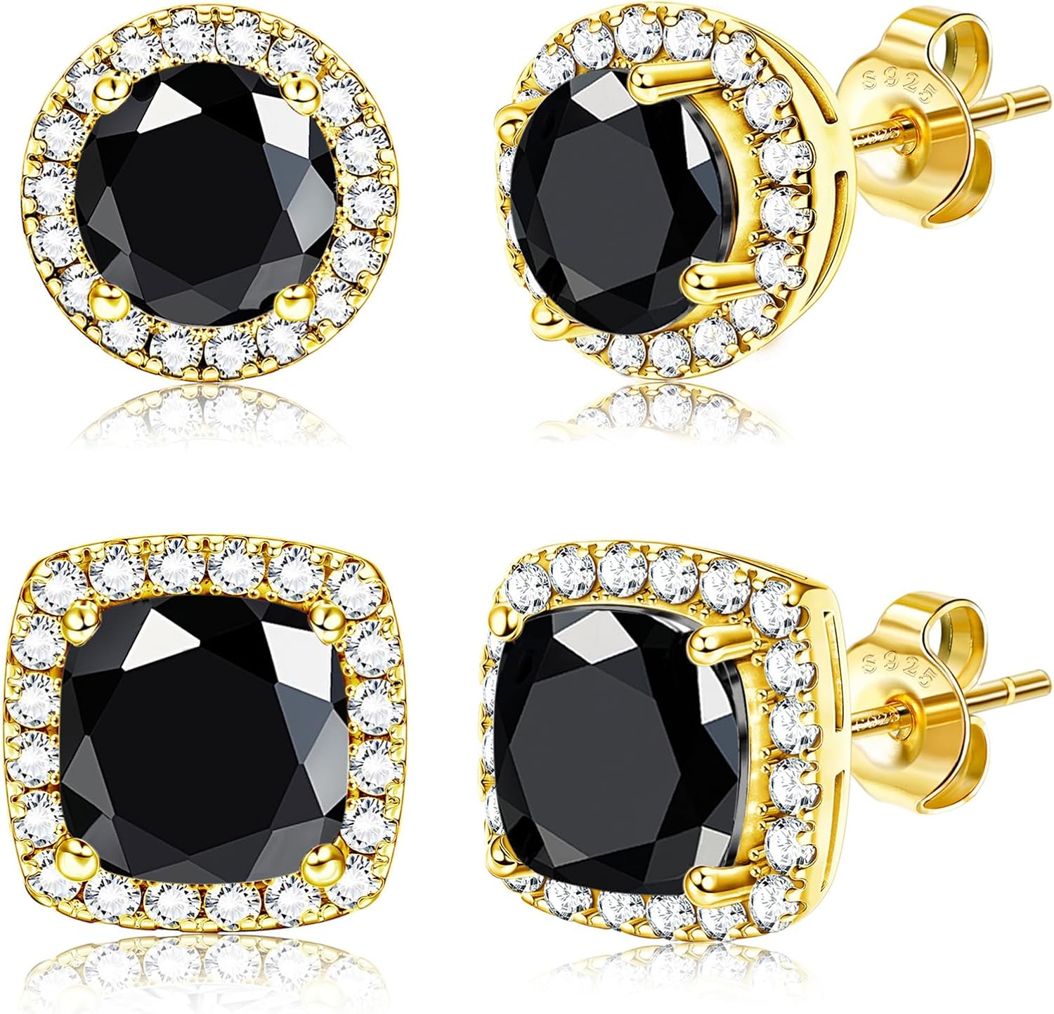 Hayoso 18K Gold Plated Halo Stud Earrings 925 Sterling Silver Cubic Zirconia Stud Earrings Round Square Diamonique Stud Earrings Set for Women Men