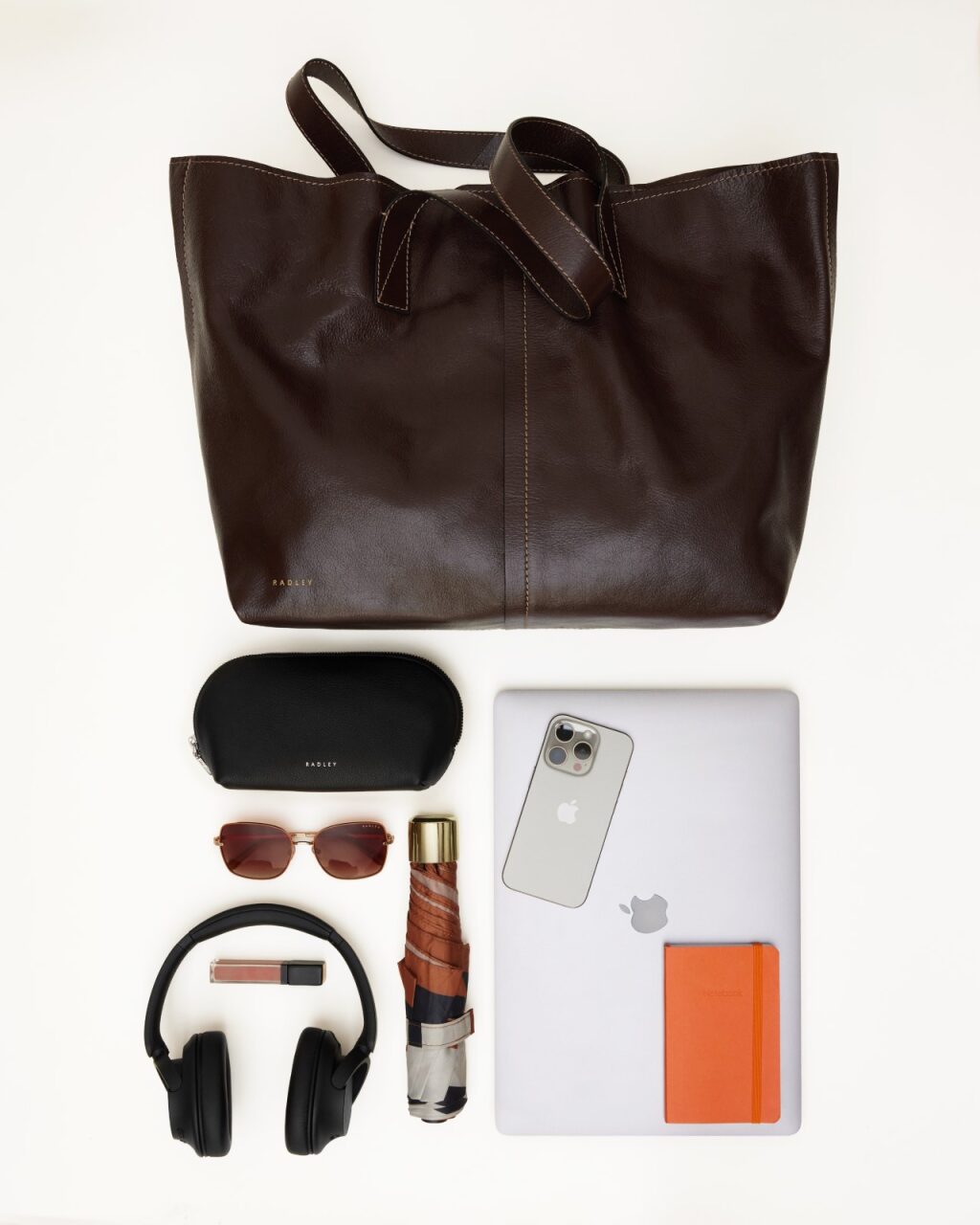 Broadway Market Leather Large Open Top Tote Bag in Dark Oak - 112280