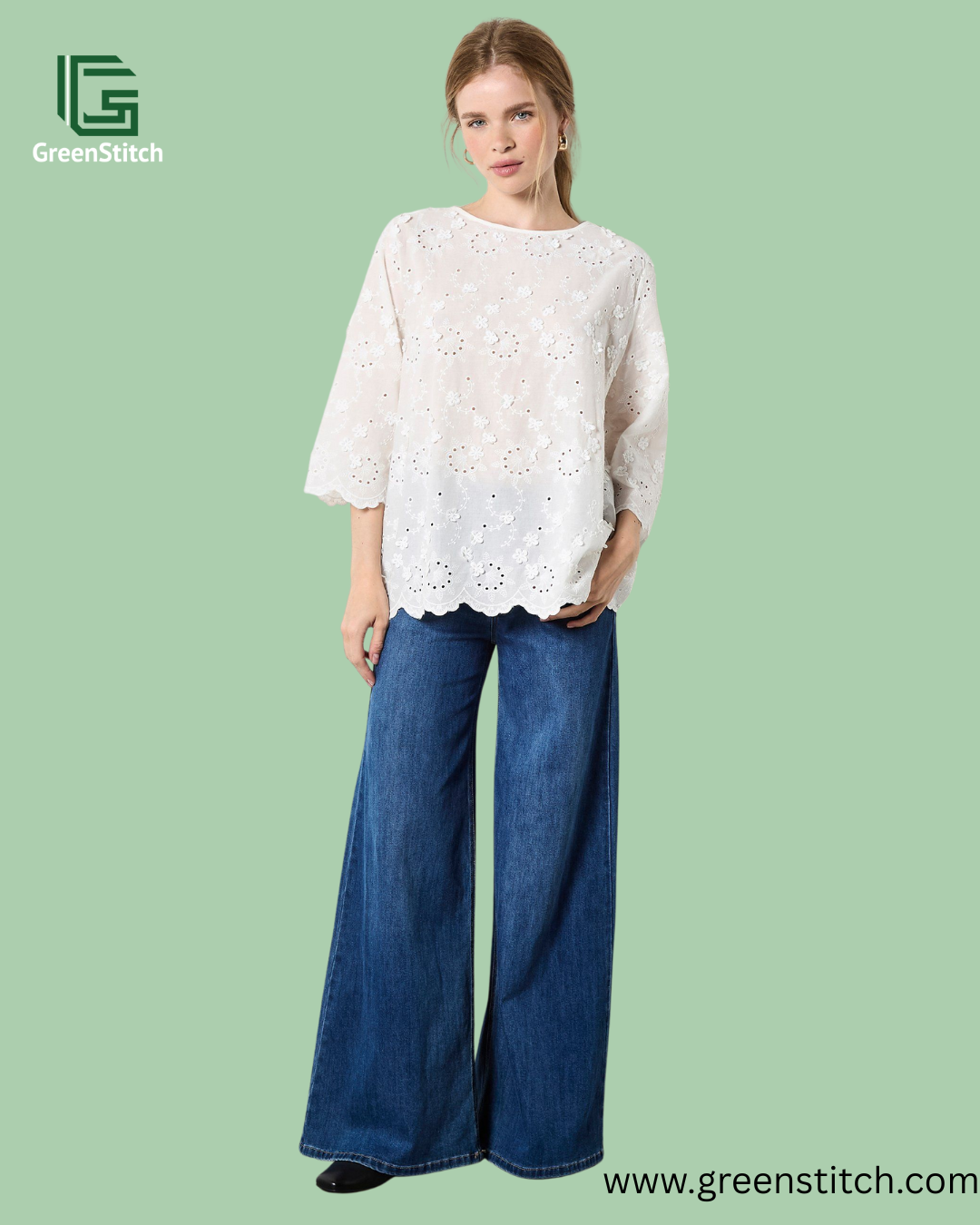 Apricot White Mini Flower Bell Sleeve Top