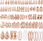 42 Pairs Gold Hoop Earrings Set for Women, Fashion Chunky Pearl Earrings Multipack Twisted Statement Earring Pack, Hypoallergenic Small Big Hoops Earrings for Birthday Party