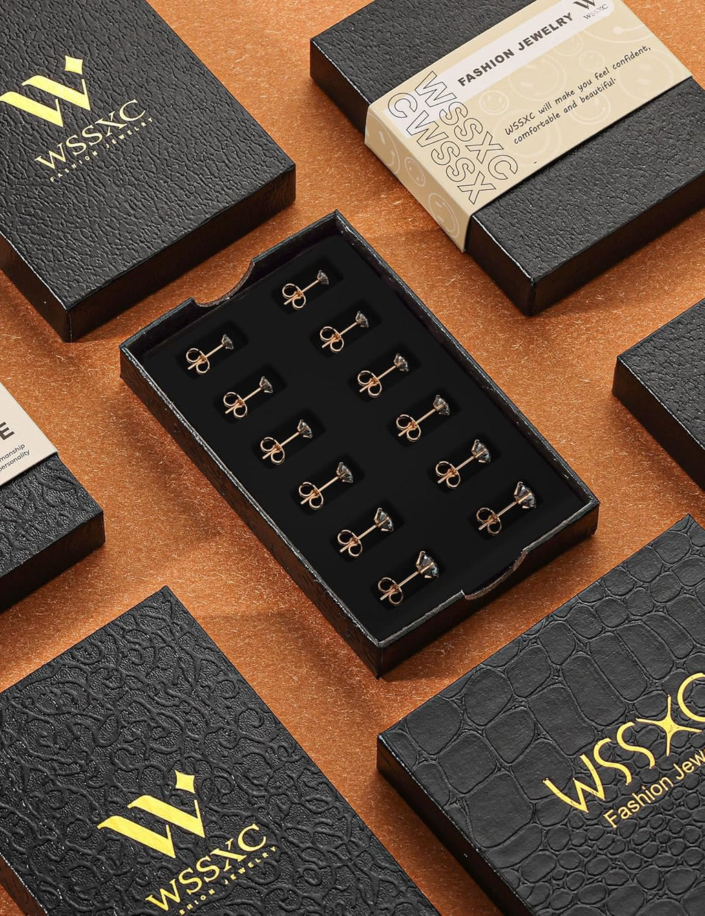 6 Pairs Stud Earrings Set, Hypoallergenic Cubic Zirconia 316L Earrings Stainless Steel CZ Earrings 3-8mm (Steel color)