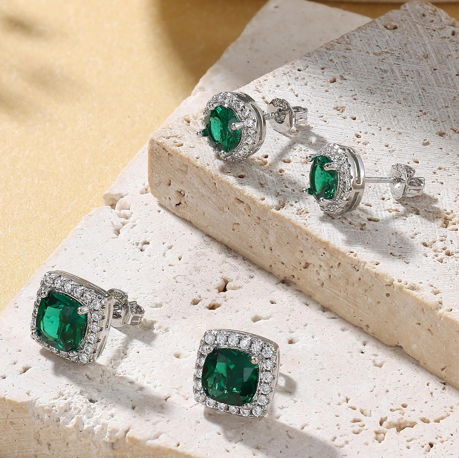 Hayoso 18K Gold Plated Halo Stud Earrings 925 Sterling Silver Cubic Zirconia Stud Earrings Round Square Diamonique Stud Earrings Set for Women Men