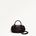 The Muriel Leather Micro Ziptop Grab Bag in Dark Oak - 112298