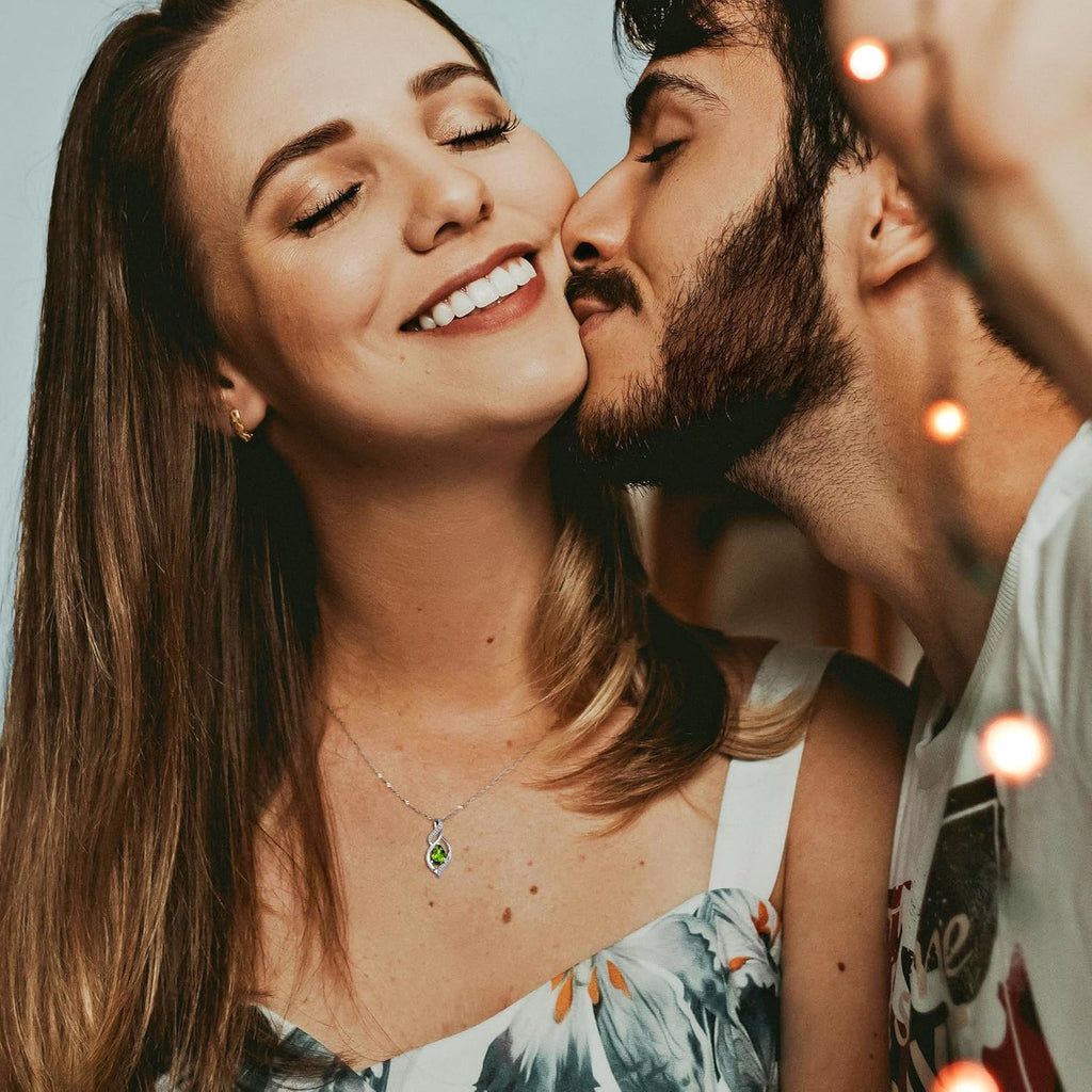 FANCIME Birthstone Necklace for Women Teardrop Necklace S925 Sterling Silver Infinity Love Birthday Gifts for Mom Women Girls, 16"+2" Inches