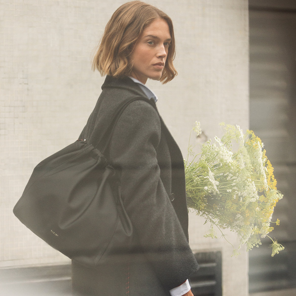 Eden Row Fabric Large Open Top Tote Bag in Black - 112319