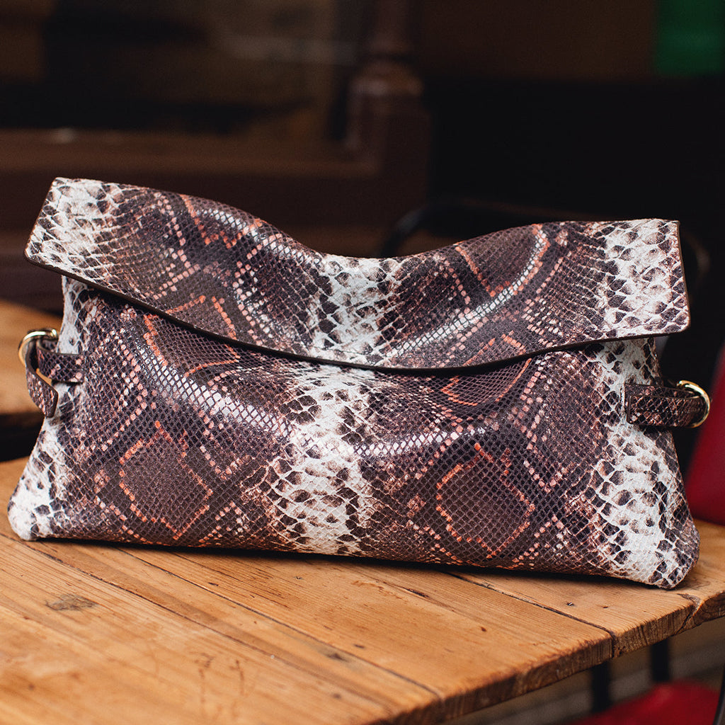 Fleet Street Leather Large Flapover Clutch Bag in Carmine - 112285