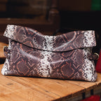 Fleet Street Leather Large Flapover Clutch Bag in Carmine - 112285