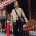 De Beauvoir Leather Large Ziptop Shoulder Bag in Dark Oak - 112261