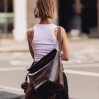 De Beauvoir Leather Large Ziptop Shoulder Bag in Dark Oak - 112261