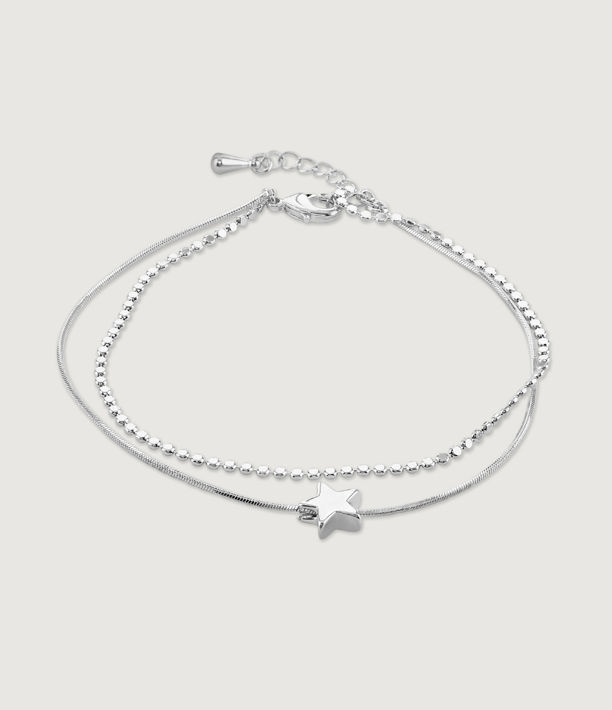 SILVER DOUBLE CHAIN STAR BRACELET