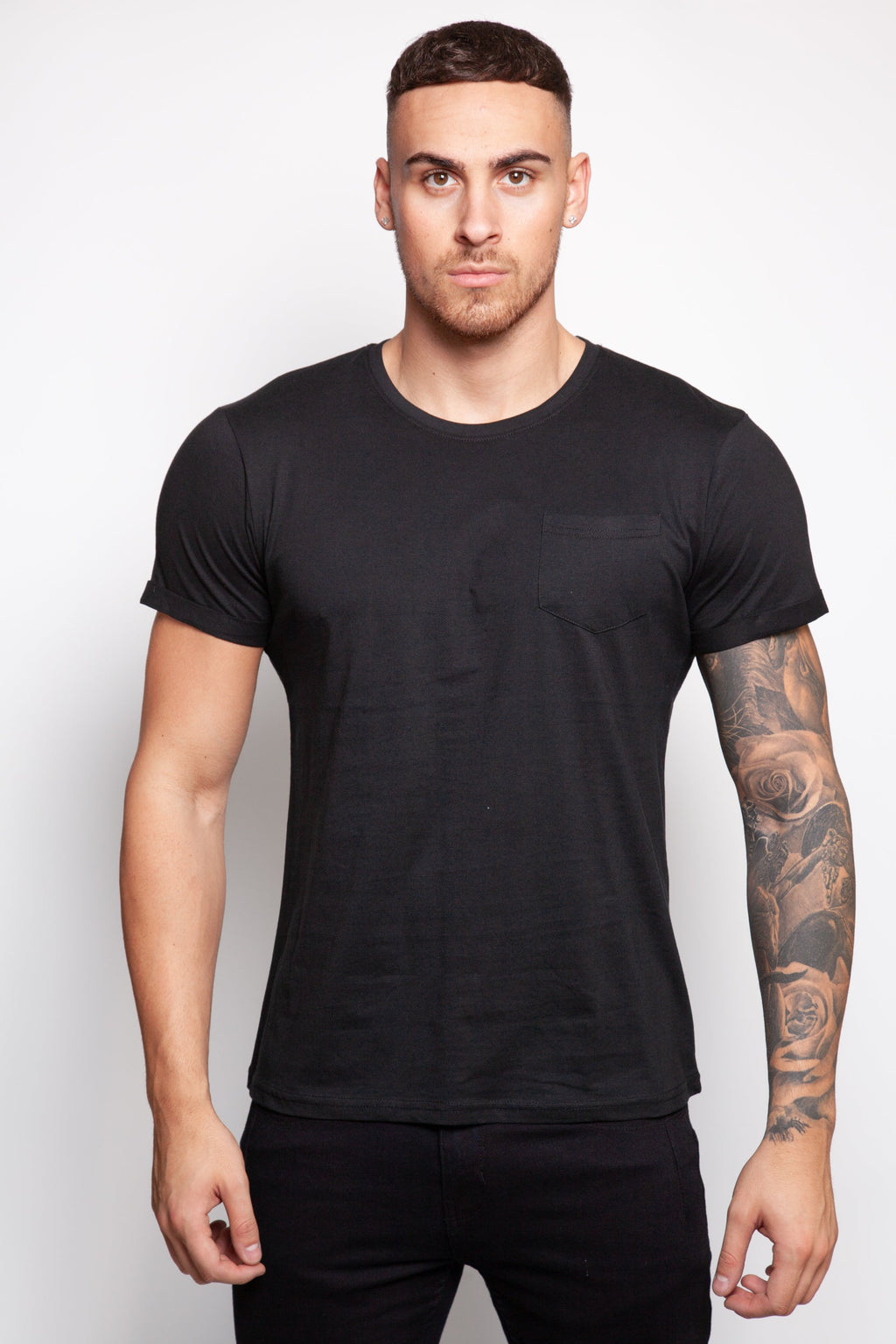 Crew Neck Pocket Roll T-Shirt