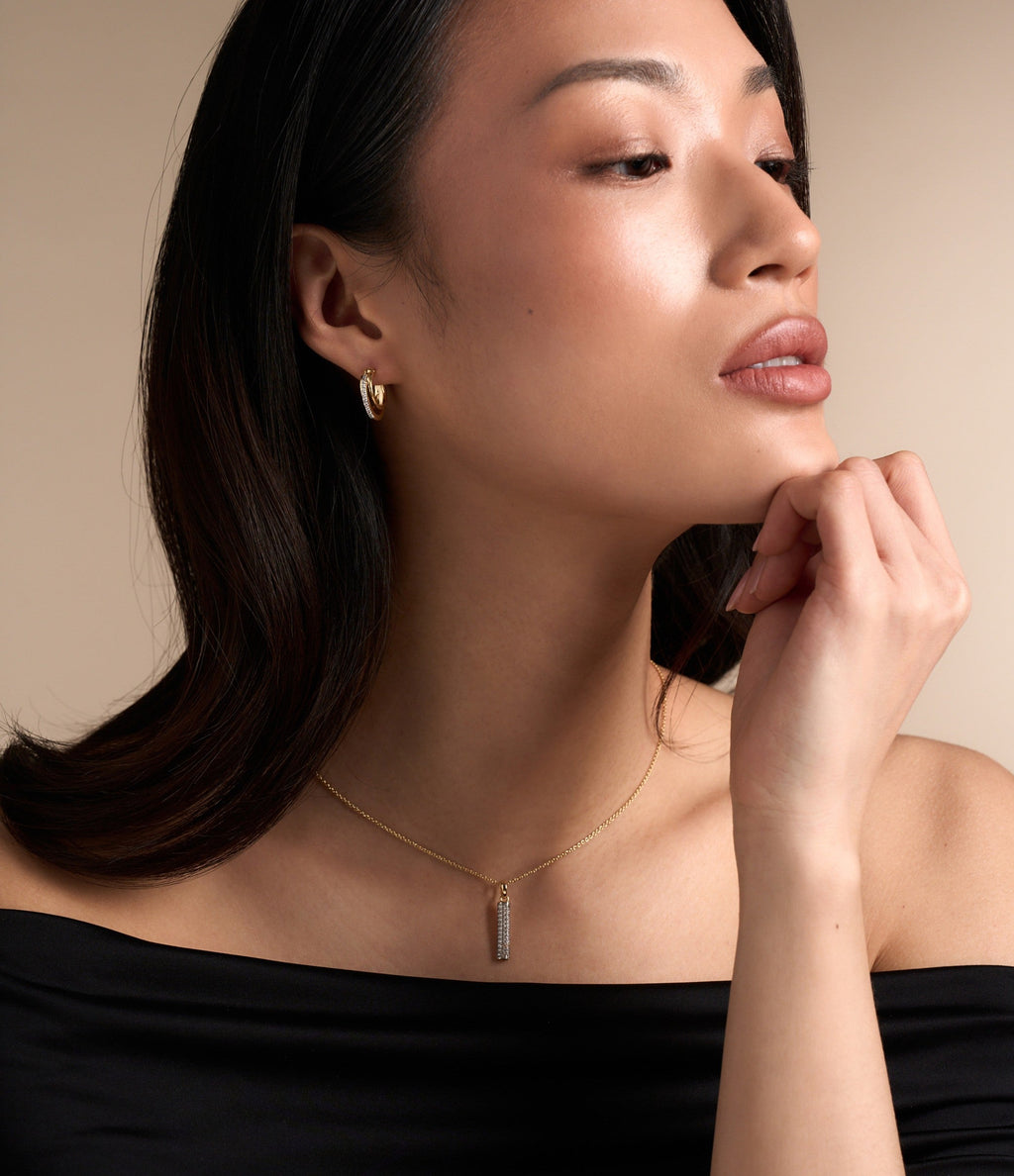 TWO-TONE TRIO PAVE HOOP EARRINGS