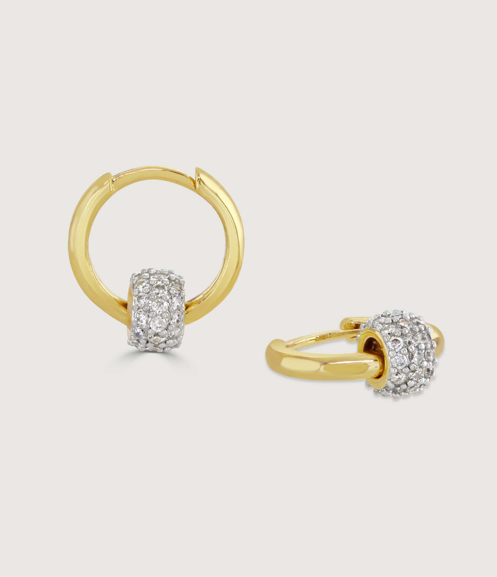 TWO-TONE PAVE BARREL HOOP EARRINGS