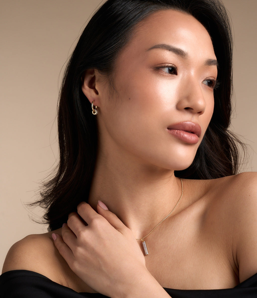 TWO-TONE PAVE BARREL HOOP EARRINGS