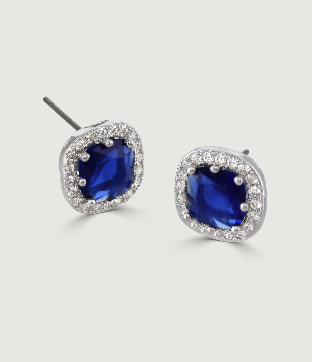 SAPPHIRE CUSHION HALO STUD EARRINGS