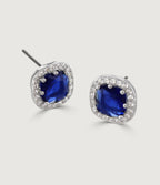 SAPPHIRE CUSHION HALO STUD EARRINGS