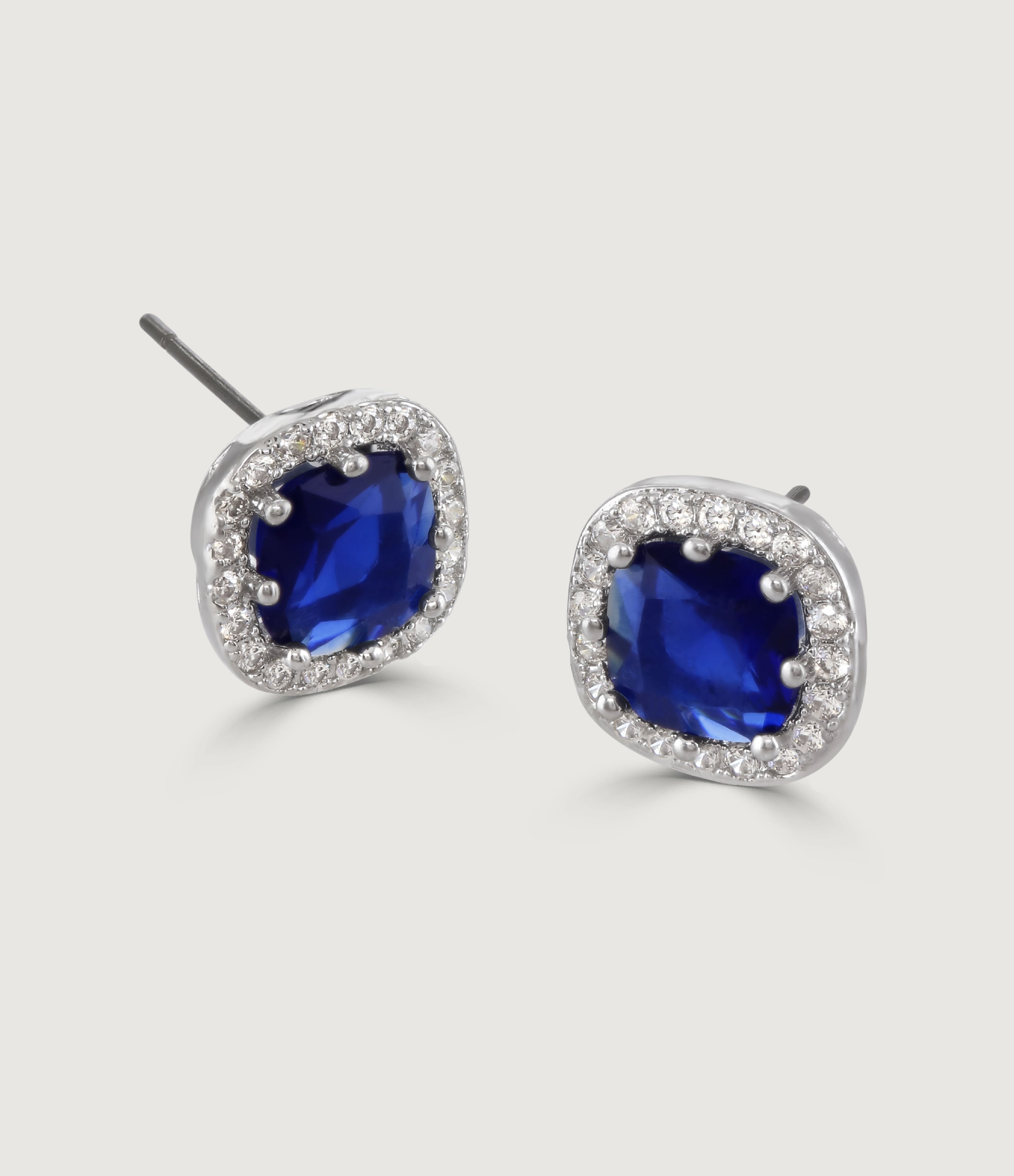 SAPPHIRE CUSHION HALO STUD EARRINGS