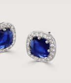 SAPPHIRE CUSHION HALO STUD EARRINGS