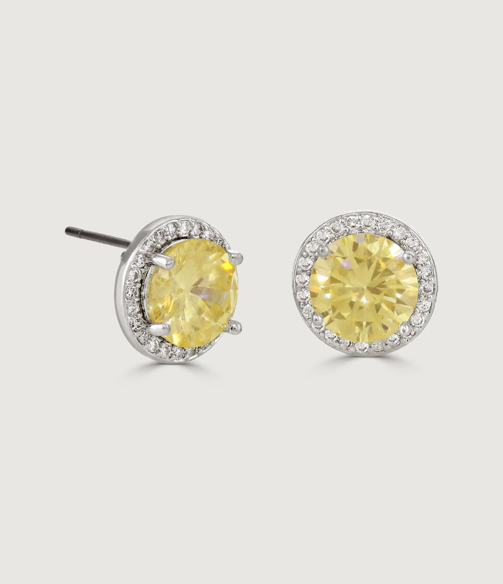 CANARY HALO SOLITAIRE EARRINGS