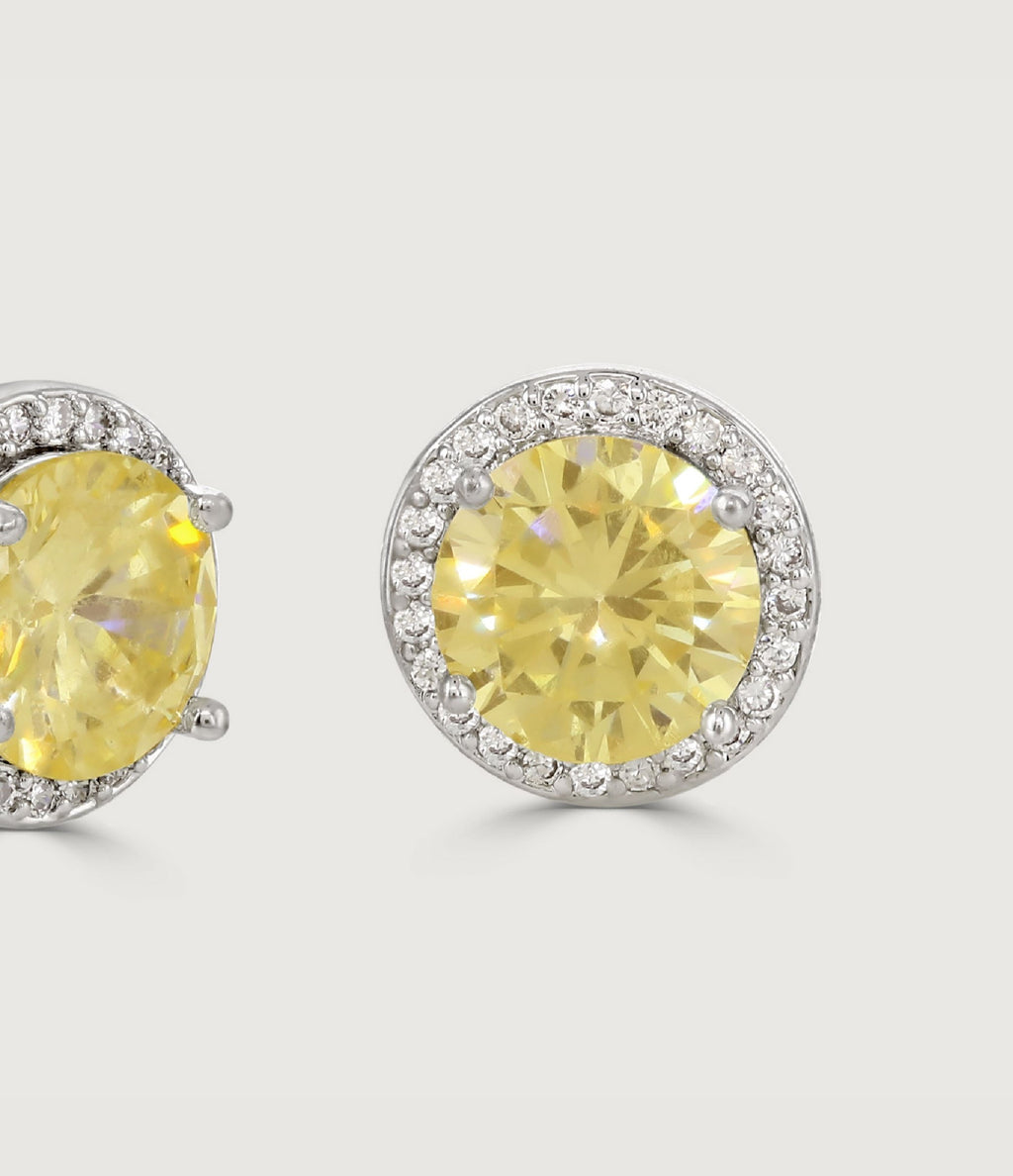 CANARY HALO SOLITAIRE EARRINGS