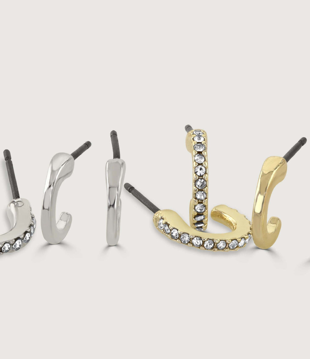 POLISHED HALF HOOP EARRINGS SET OF SIX