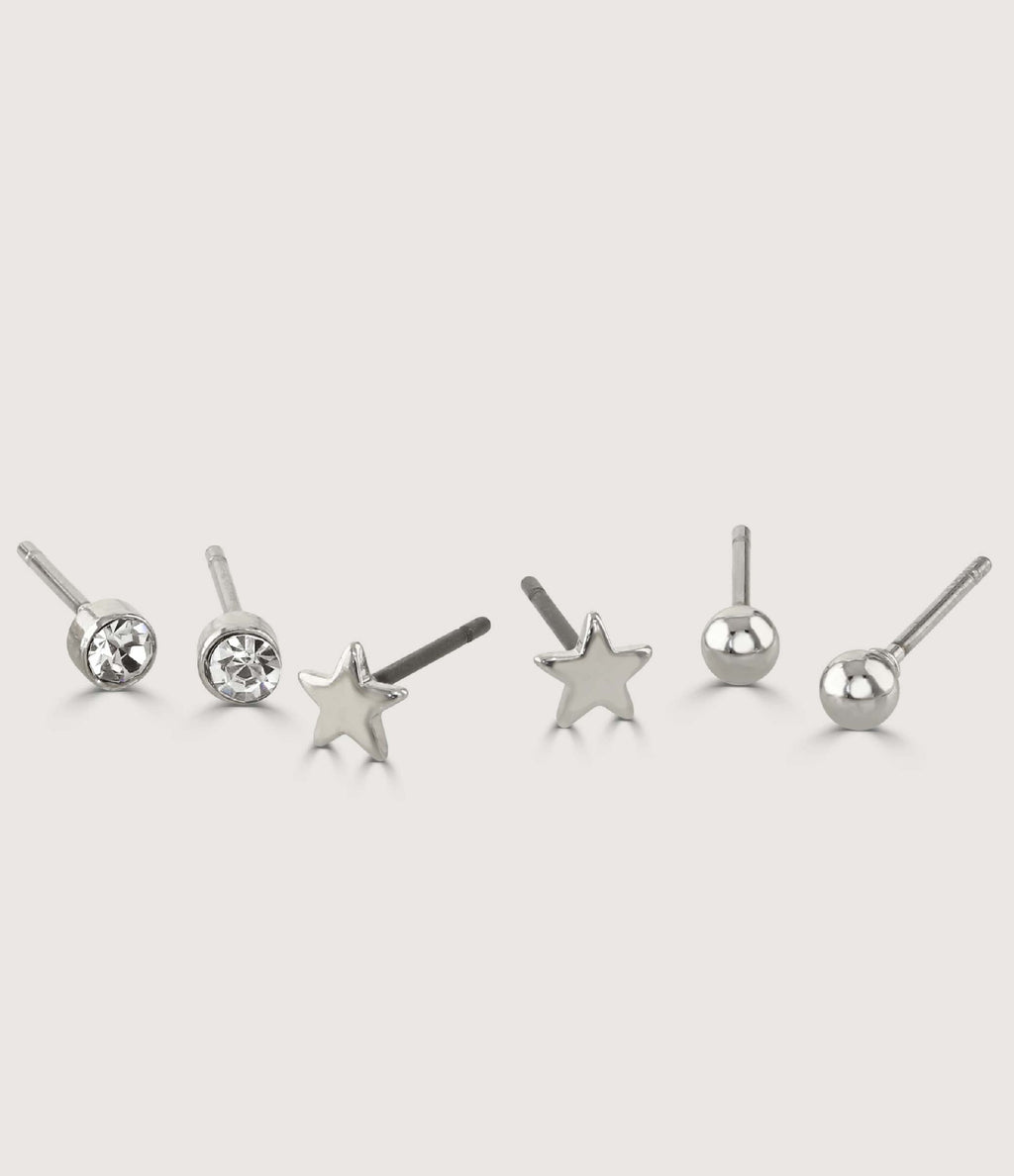 IMITATION RHODIUM PLATED EARRINGS SET OF FOUR