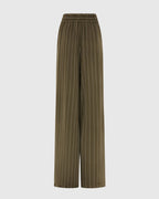 Zoe Pinstripe Elastic High Waist Satin Trousers | Khaki