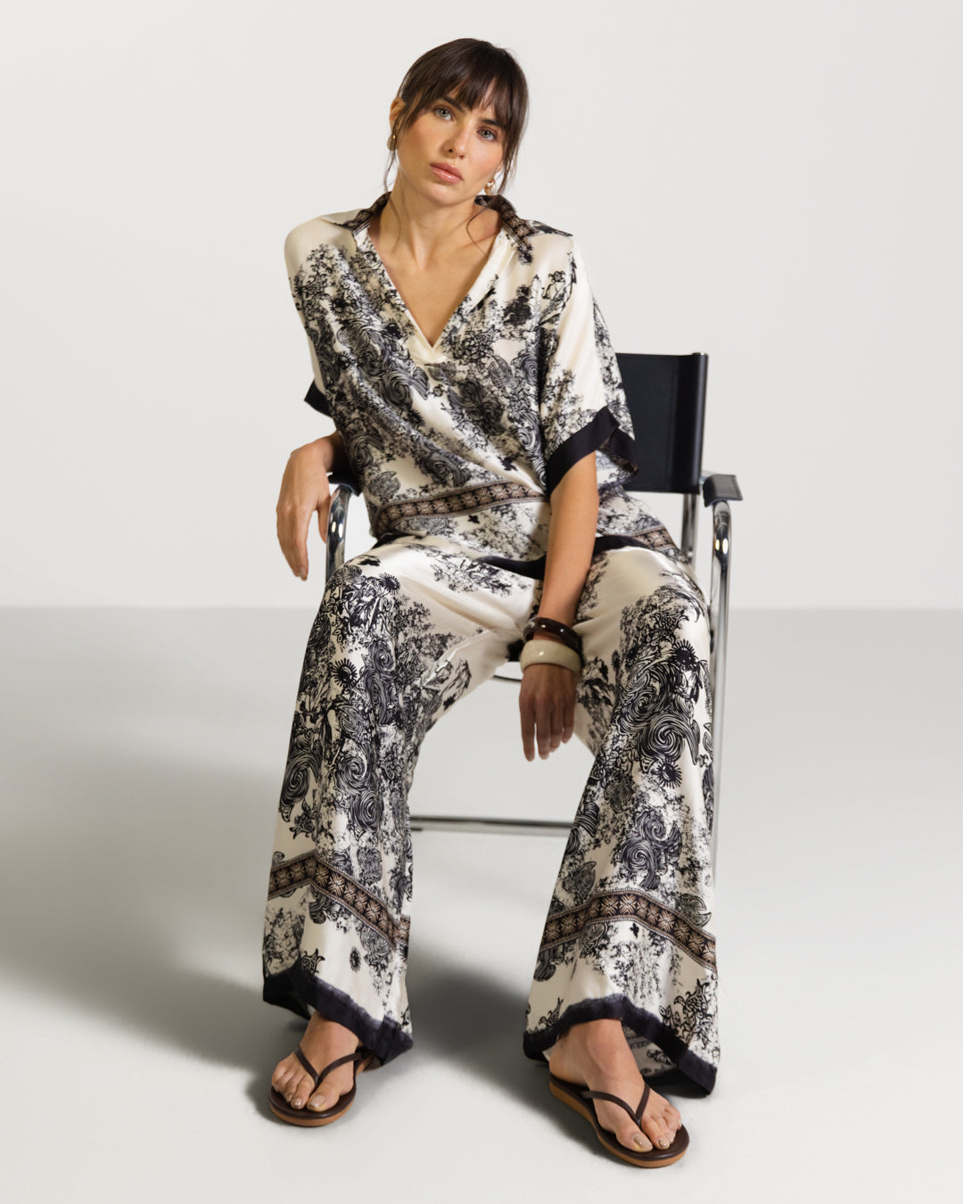 Ottilie Elastic Waist Silk Trousers | Black