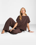 Gabriella Pleated Elastic Waist Trousers | Espresso Brown