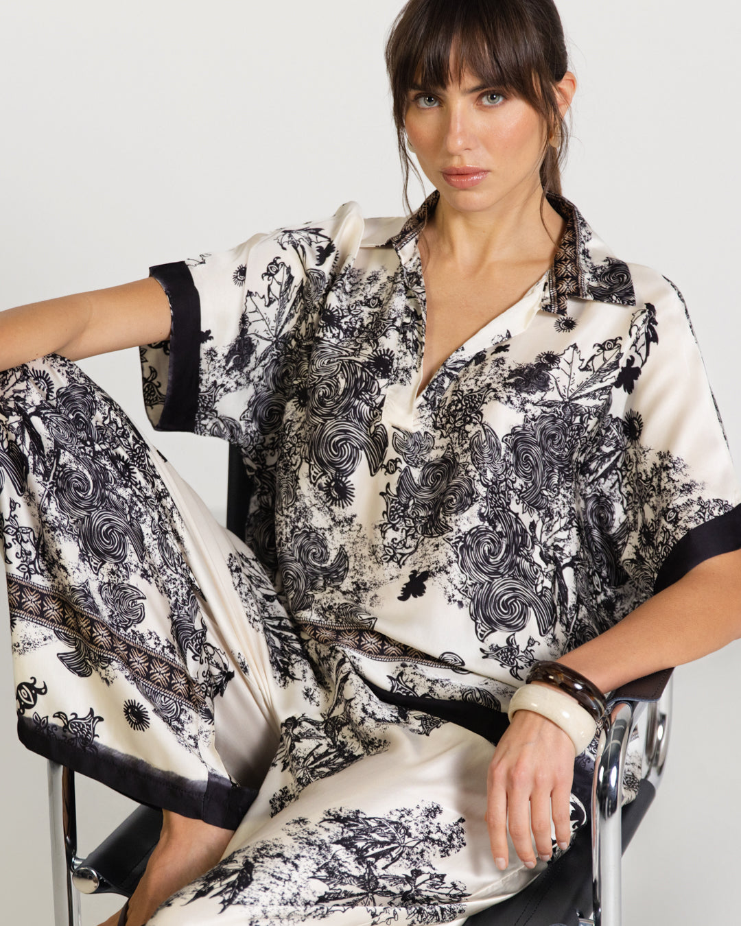 Ottilie Elastic Waist Silk Trousers | Black